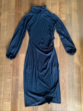 Joie Black Long-Sleeve Turtleneck Midi Dress